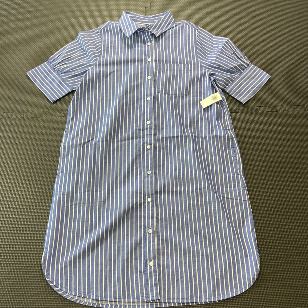 Womens Striped Button-Down Shirt Dress Blue & White XS Old Navy